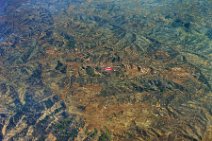 GEO ART - RED ROOFED FACTORY IN MOUNTAINOUS LANDSCAPE - SHANXI PROVINCE - CHINA GEO ART - RED ROOFED FACTORY IN MOUNTAINOUS LANDSCAPE - SHANXI PROVINCE - CHINA