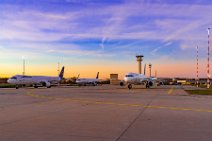 Parked Lufthansa Airbus aircrafts in EDDF during sunset Parked Lufthansa Airbus aircrafts in EDDF during sunset.jpg