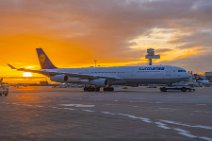 HDR - Lufthansa Airbus A340-300 on tow in sunset light - EDDF - Germany 02