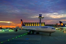 LUFTHANSA AIRBUS A340-300 AT FRANKFURT AIRPORT AFTER SUNSET - GERMANY LUFTHANSA AIRBUS A340-300 AT FRANKFURT AIRPORT AFTER SUNSET - GERMANY