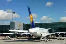 LUFTHANSA A380-800 AT THE GATE IN FRANKFURT LUFTHANSA A380-800 AT THE GATE IN FRANKFURT