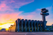 Lufthansa maintenance hangar and DFS tower in EDDF during sunset 1 Lufthansa maintenance hangar and DFS tower in EDDF during sunset 1.jpg