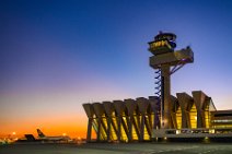 Lufthansa maintenance hanger 6 and DFS air traffic control tower in EDDF after sunset - Germany 02 Lufthansa maintenance hanger 6 and DFS air traffic control tower in EDDF after sunset - Germany 02.JPG
