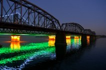 20141103_110523_colorful_illuminated_YALU_river_bridge_DANDONG_China CHINA-NORTH KOREAN friendhip bridge across YALU river, DANDONG, China