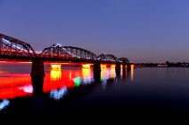 20141103_110747_colorful_illuminated_YALU_river_bridge_DANDONG_China CHINA-NORTH KOREAN friendhip bridge across YALU river, DANDONG, China