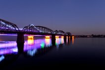 20141103_110815_colorful_illuminated_YALU_river_bridge_DANDONG_China CHINA-NORTH KOREAN friendhip bridge across YALU river, DANDONG, China