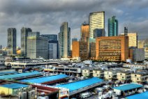 HDR - SUNRISE AT TSUKIJI FISHMARKET WITH TOKYO SKYLINE - JAPAN 11