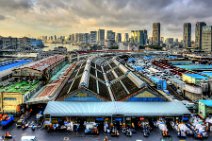 HDR - SUNRISE AT TSUKIJI FISHMARKET WITH TOKYO SKYLINE - JAPAN 7