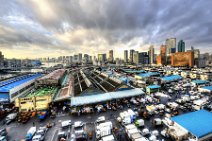 HDR - SUNRISE AT TSUKIJI FISHMARKET WITH TOKYO SKYLINE - JAPAN 9