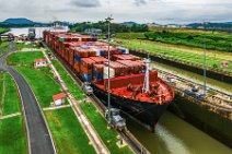 HDR - Big container vessel entering the Miraflores locks - Panama Canal - Panama 04 HDR - Big container vessel entering the Miraflores locks - Panama Canal - Panama