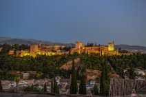 Twilight view to illuminated Alhambra - Granada - Spain Twilight view to illuminated Alhambra - Granada - Spain