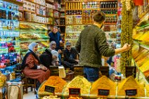 People in a spice and tea shop in Malatya Market - Spice Bazaar - Istanbul - Turkey People in a spice and tea shop in Malatya Market - Spice Bazaar - Istanbul - Turkey